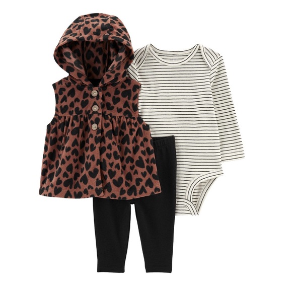 Carter's Black Heart Pattern Hooded Fleece Vest Brown‎ 24m - Picture 9 of 9